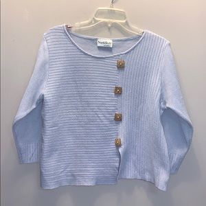 Sweater size large, blue & wooden buttons